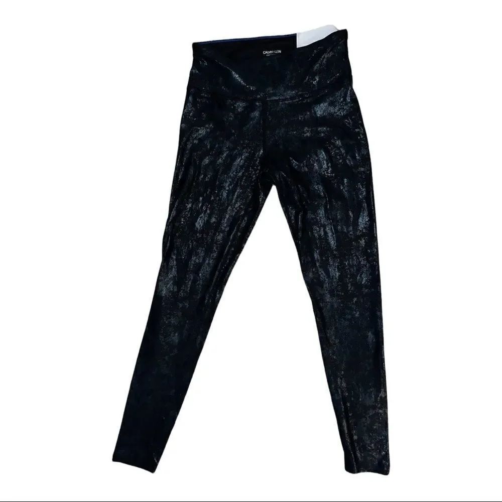 Calvin Klein Performance Black High Waist Foil Logo Print Leggings Small NWT